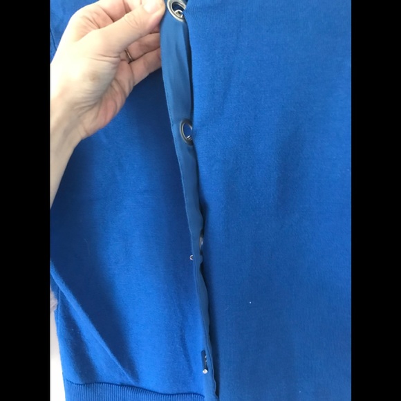 Premise 80’s Style Metal Rivet Closure Blue Nautical Cardigan Coastal Granny - Picture 13 of 16